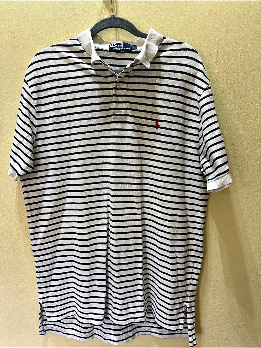 Polo Ralph Lauren Classic Fit Striped Cotton Polo Shirt White & Blue Large
